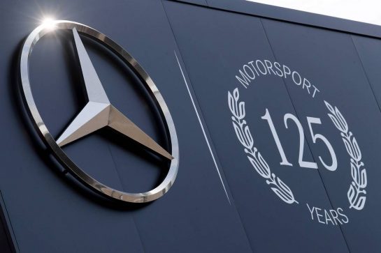 Mercedes AMG F1 motorhome celebrates 125 years of motorsport.
25.07.2019. Formula 1 World Championship, Rd 11, German Grand Prix, Hockenheim, Germany, Preparation Day.
- www.xpbimages.com, EMail: requests@xpbimages.com - copy of publication required for printed pictures. Every used picture is fee-liable. © Copyright: Photo4 / XPB Images