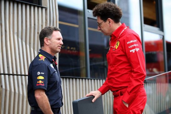 (L to R): Christian Horner (GBR) Red Bull Racing Team Principal with Mattia Binotto (ITA) Ferrari Team Principal.
27.07.2019. Formula 1 World Championship, Rd 11, German Grand Prix, Hockenheim, Germany, Qualifying Day.
- www.xpbimages.com, EMail: requests@xpbimages.com - copy of publication required for printed pictures. Every used picture is fee-liable. © Copyright: Batchelor / XPB Images