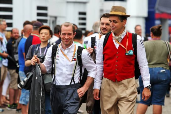 Mercedes AMG F1 in vintage clothing.
27.07.2019. Formula 1 World Championship, Rd 11, German Grand Prix, Hockenheim, Germany, Qualifying Day.
- www.xpbimages.com, EMail: requests@xpbimages.com - copy of publication required for printed pictures. Every used picture is fee-liable. © Copyright: Moy / XPB Images