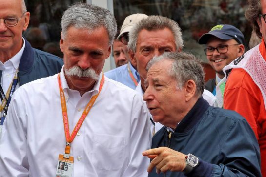 (L to R): Chase Carey (USA) Formula One Group Chairman with Jean Todt (FRA) FIA President.
28.07.2019. Formula 1 World Championship, Rd 11, German Grand Prix, Hockenheim, Germany, Race Day.
- www.xpbimages.com, EMail: requests@xpbimages.com - copy of publication required for printed pictures. Every used picture is fee-liable. © Copyright: Photo4 / XPB Images