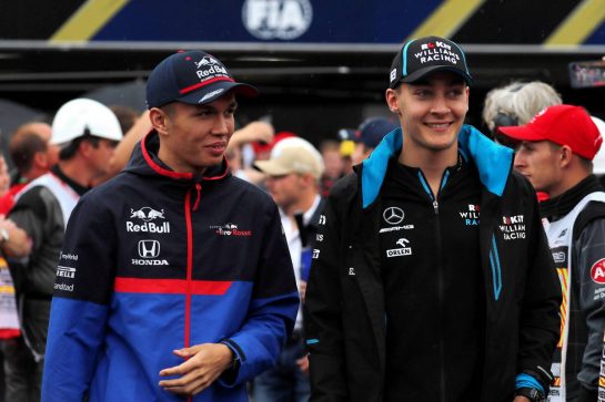 (L to R): Alexander Albon (THA) Scuderia Toro Rosso with George Russell (GBR) Williams Racing on the drivers parade.
28.07.2019. Formula 1 World Championship, Rd 11, German Grand Prix, Hockenheim, Germany, Race Day.
- www.xpbimages.com, EMail: requests@xpbimages.com - copy of publication required for printed pictures. Every used picture is fee-liable. © Copyright: Photo4 / XPB Images