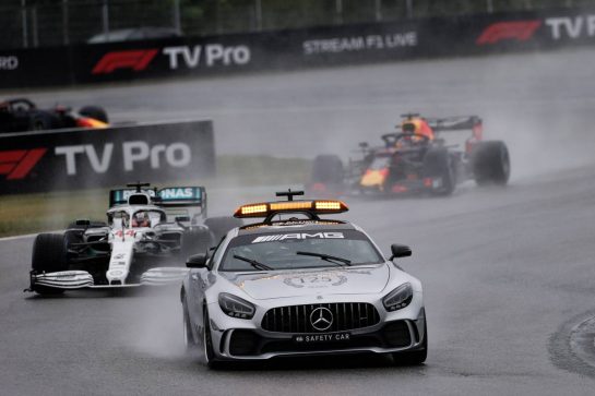 Lewis Hamilton (GBR) Mercedes AMG F1 W10 leads behind the FIA Safety Car.
28.07.2019. Formula 1 World Championship, Rd 11, German Grand Prix, Hockenheim, Germany, Race Day.
 - www.xpbimages.com, EMail: requests@xpbimages.com - copy of publication required for printed pictures. Every used picture is fee-liable. © Copyright: Bearne / XPB Images