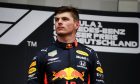 Race winner Max Verstappen (NLD) Red Bull Racing celebrates on the podium.