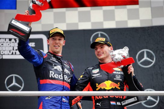 The podium (L to R): Daniil Kvyat (RUS) Scuderia Toro Rosso celebrates his third position with race winner Max Verstappen (NLD) Red Bull Racing.
28.07.2019. Formula 1 World Championship, Rd 11, German Grand Prix, Hockenheim, Germany, Race Day.
- www.xpbimages.com, EMail: requests@xpbimages.com - copy of publication required for printed pictures. Every used picture is fee-liable. © Copyright: Bearne / XPB Images