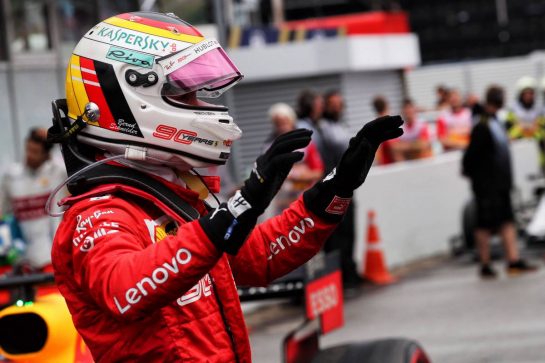 Sebastian Vettel (GER) Ferrari celebrates his second position in parc ferme.
28.07.2019. Formula 1 World Championship, Rd 11, German Grand Prix, Hockenheim, Germany, Race Day.
- www.xpbimages.com, EMail: requests@xpbimages.com - copy of publication required for printed pictures. Every used picture is fee-liable. © Copyright: Photo4 / XPB Images