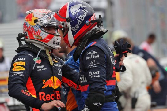 (L to R): Race winner Max Verstappen (NLD) Red Bull Racing celebrates in parc ferme with third placed Daniil Kvyat (RUS) Scuderia Toro Rosso.
28.07.2019. Formula 1 World Championship, Rd 11, German Grand Prix, Hockenheim, Germany, Race Day.
- www.xpbimages.com, EMail: requests@xpbimages.com - copy of publication required for printed pictures. Every used picture is fee-liable. © Copyright: Photo4 / XPB Images