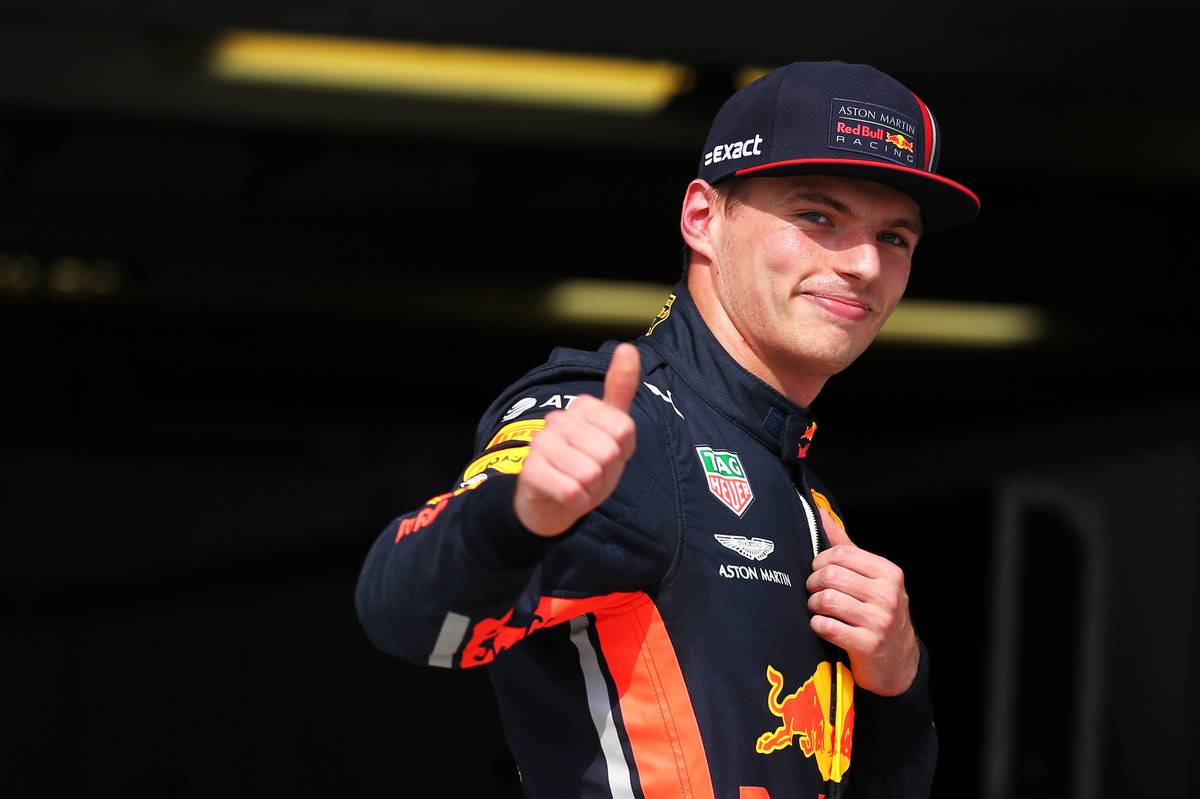 Max Verstappen (NLD) Red Bull Racing celebrates his pole position in qualifying parc ferme.