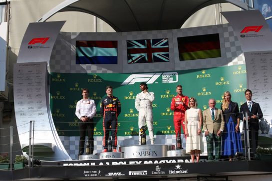 1st place Lewis Hamilton (GBR) Mercedes AMG F1 W10, 2nd place Max Verstappen (NLD) Red Bull Racing RB15 and 3rd place Sebastian Vettel (GER) Ferrari SF90.
04.08.2019. Formula 1 World Championship, Rd 12, Hungarian Grand Prix, Budapest, Hungary, Race Day.
- www.xpbimages.com, EMail: requests@xpbimages.com - copy of publication required for printed pictures. Every used picture is fee-liable. © Copyright: Batchelor / XPB Images