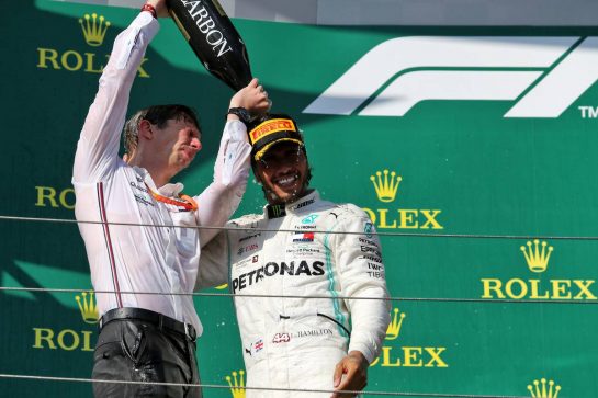 Race winner Lewis Hamilton (GBR) Mercedes AMG F1 celebrates on the podium with James Vowles (GBR) Mercedes AMG F1 Chief Strategist.
04.08.2019. Formula 1 World Championship, Rd 12, Hungarian Grand Prix, Budapest, Hungary, Race Day.
- www.xpbimages.com, EMail: requests@xpbimages.com - copy of publication required for printed pictures. Every used picture is fee-liable. © Copyright: Moy / XPB Images