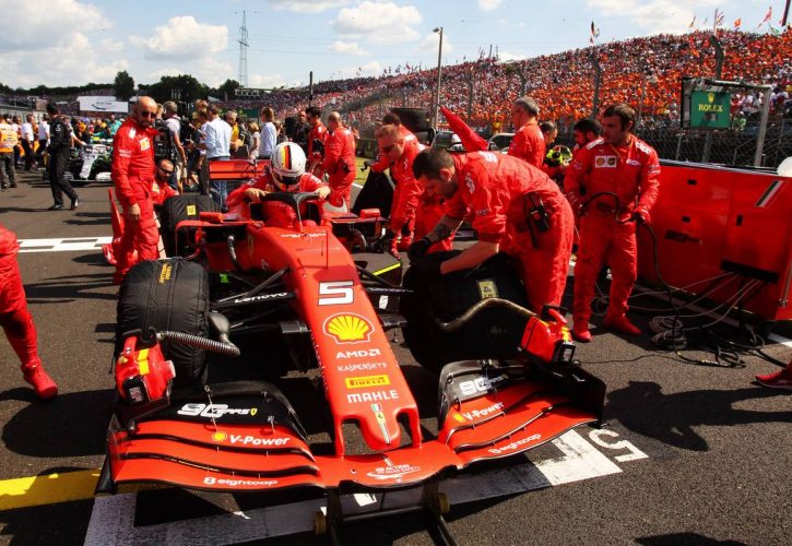 Sebastian Vettel (GER) Ferrari SF90 on the grid.