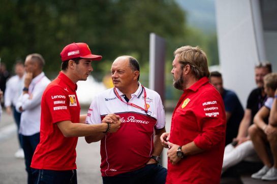 (L to R): Charles Leclerc (MON) Ferrari with Frederic Vasseur (FRA) Alfa Romeo Racing Team Principal and Gino Rosato (CDN) Ferrari.
29.08.2019. Formula 1 World Championship, Rd 13, Belgian Grand Prix, Spa Francorchamps, Belgium, Preparation Day.
- www.xpbimages.com, EMail: requests@xpbimages.com - copy of publication required for printed pictures. Every used picture is fee-liable. © Copyright: Price / XPB Images