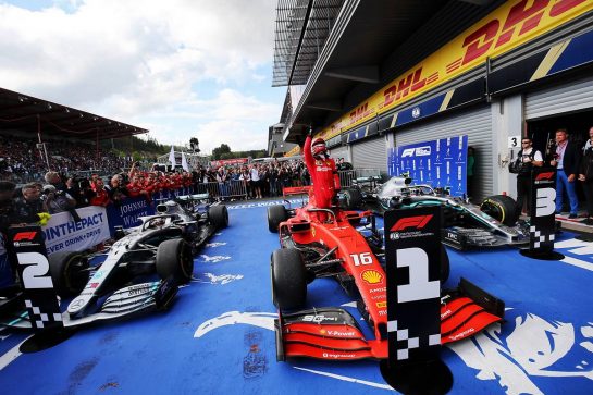Race winner Charles Leclerc (MON) Ferrari SF90 celebrates in parc ferme.
01.09.2019. Formula 1 World Championship, Rd 13, Belgian Grand Prix, Spa Francorchamps, Belgium, Race Day.
- www.xpbimages.com, EMail: requests@xpbimages.com - copy of publication required for printed pictures. Every used picture is fee-liable. © Copyright: Charniaux / XPB Images