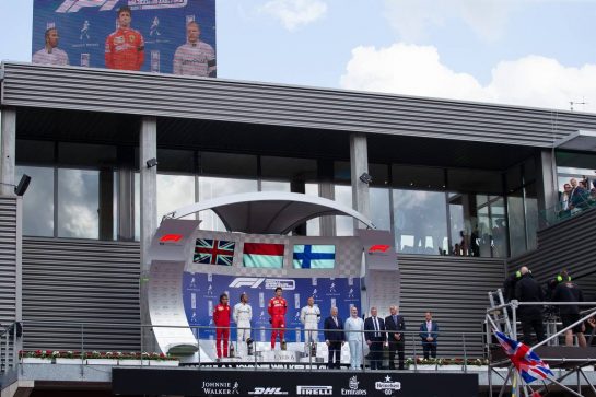 The podium (L to R): Laurent Mekies (FRA) Ferrari Sporting Director; Lewis Hamilton (GBR) Mercedes AMG F1, second; Charles Leclerc (MON) Ferrari, race winner; Valtteri Bottas (FIN) Mercedes AMG F1, third.
01.09.2019. Formula 1 World Championship, Rd 13, Belgian Grand Prix, Spa Francorchamps, Belgium, Race Day.
- www.xpbimages.com, EMail: requests@xpbimages.com - copy of publication required for printed pictures. Every used picture is fee-liable. © Copyright: Bearne / XPB Images