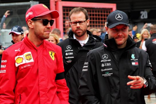 (L to R): Sebastian Vettel (GER) Ferrari with Valtteri Bottas (FIN) Mercedes AMG F1 on the drivers parade.
01.09.2019. Formula 1 World Championship, Rd 13, Belgian Grand Prix, Spa Francorchamps, Belgium, Race Day.
- www.xpbimages.com, EMail: requests@xpbimages.com - copy of publication required for printed pictures. Every used picture is fee-liable. © Copyright: Photo4 / XPB Images
