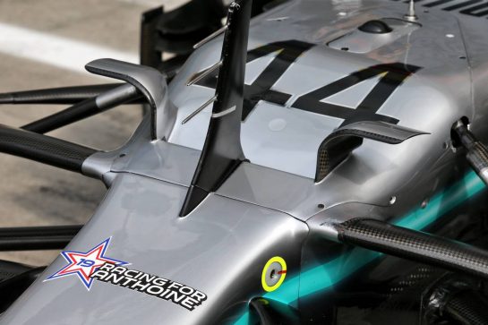 Mercedes AMG F1 W10 of Lewis Hamilton (GBR) Mercedes AMG F1 carrying a tribute to Anthoine Hubert.
05.09.2019. Formula 1 World Championship, Rd 14, Italian Grand Prix, Monza, Italy, Preparation Day.
- www.xpbimages.com, EMail: requests@xpbimages.com - copy of publication required for printed pictures. Every used picture is fee-liable. © Copyright: Batchelor / XPB Images