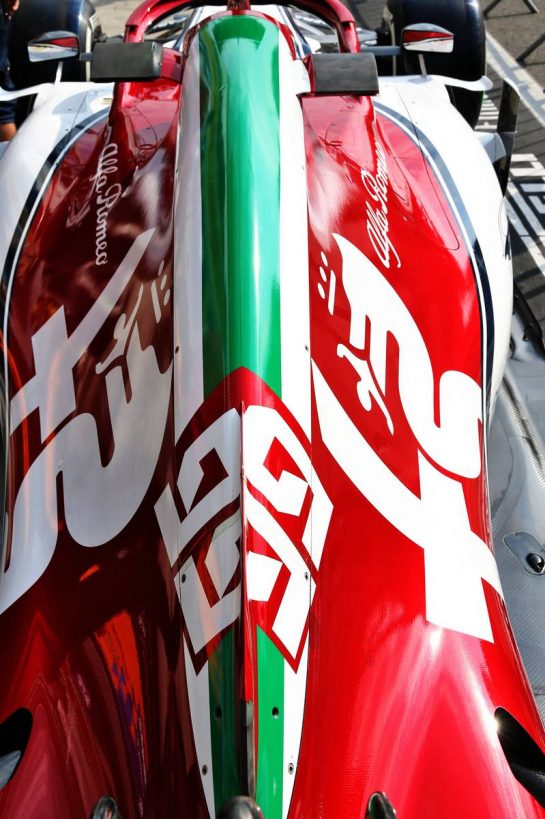 Alfa Romeo Racing C38 with Italian themed livery detail.
05.09.2019. Formula 1 World Championship, Rd 14, Italian Grand Prix, Monza, Italy, Preparation Day.
- www.xpbimages.com, EMail: requests@xpbimages.com - copy of publication required for printed pictures. Every used picture is fee-liable. © Copyright: Batchelor / XPB Images