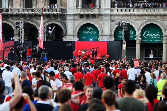 Sebastian Vettel (GER) Ferrari; Mattia Binotto (ITA) Ferrari Team Principal; and Charles Leclerc (MON) Ferrari at a street celebration for 90 years of the Italian GP and Ferrari.
04.09.2019. Formula 1 World Championship, Rd 14, Italian Grand Prix, Monza, Italy, Preparation Day.
- www.xpbimages.com, EMail: requests@xpbimages.com - copy of publication required for printed pictures. Every used picture is fee-liable. © Copyright: Photo4 / XPB Images