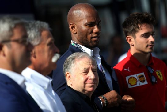 Jean Todt (FIA), Angelo Sticchi Damiani (ITA), Didier Drogba (FRA) and Charles Leclerc (FRA), Scuderia Ferrari unveiling the latest Global Road Safety Campaign.
07.09.2019. Formula 1 World Championship, Rd 14, Italian Grand Prix, Monza, Italy, Qualifying Day.
- www.xpbimages.com, EMail: requests@xpbimages.com - copy of publication required for printed pictures. Every used picture is fee-liable. © Copyright: Charniaux / XPB Images
