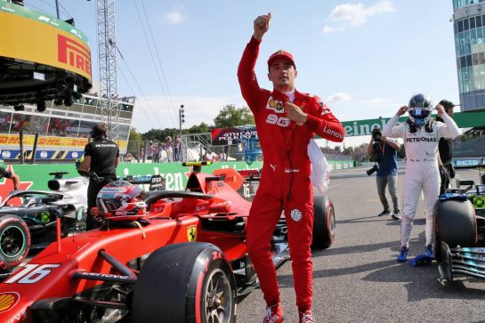 Charles Leclerc (MON) Ferrari SF90 celebrates his pole position in qualifying parc ferme.
07.09.2019. Formula 1 World Championship, Rd 14, Italian Grand Prix, Monza, Italy, Qualifying Day.
- www.xpbimages.com, EMail: requests@xpbimages.com - copy of publication required for printed pictures. Every used picture is fee-liable. © Copyright: Batchelor / XPB Images