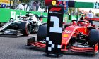 Charles Leclerc (MON) Ferrari SF90 in pole position in qualifying parc ferme.