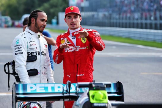 (L to R): Lewis Hamilton (GBR) Mercedes AMG F1 with pole sitter Lewis Hamilton (GBR) Mercedes AMG F1 in qualifying parc ferme.
07.09.2019. Formula 1 World Championship, Rd 14, Italian Grand Prix, Monza, Italy, Qualifying Day.
- www.xpbimages.com, EMail: requests@xpbimages.com - copy of publication required for printed pictures. Every used picture is fee-liable. © Copyright: Batchelor / XPB Images