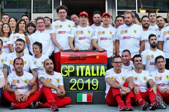 Mattia Binotto (ITA) Ferrari Team Principal; Charles Leclerc (MON) Ferrari; and Sebastian Vettel (GER) Ferrari, at a 90th anniversary team photograph.
07.09.2019. Formula 1 World Championship, Rd 14, Italian Grand Prix, Monza, Italy, Qualifying Day.
- www.xpbimages.com, EMail: requests@xpbimages.com - copy of publication required for printed pictures. Every used picture is fee-liable. © Copyright: Moy / XPB Images