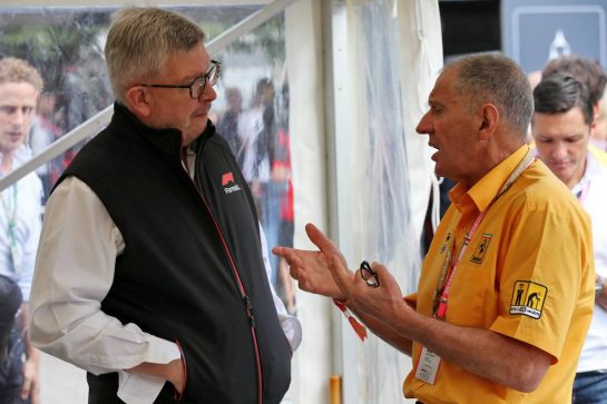 (L to R): Ross Brawn (GBR) Managing Director, Motor Sports with Jody Scheckter (RSA).
08.09.2019. Formula 1 World Championship, Rd 14, Italian Grand Prix, Monza, Italy, Race Day.
- www.xpbimages.com, EMail: requests@xpbimages.com - copy of publication required for printed pictures. Every used picture is fee-liable. © Copyright: Batchelor / XPB Images