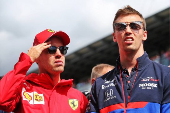 (L to R): Sebastian Vettel (GER) Ferrari and Daniil Kvyat (RUS) Scuderia Toro Rosso on the drivers parade.
08.09.2019. Formula 1 World Championship, Rd 14, Italian Grand Prix, Monza, Italy, Race Day.
- www.xpbimages.com, EMail: requests@xpbimages.com - copy of publication required for printed pictures. Every used picture is fee-liable. © Copyright: Moy / XPB Images