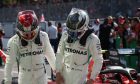 Lewis Hamilton (GBR) Mercedes AMG F1 W10 with Valtteri Bottas (FIN) Mercedes AMG F1 W10