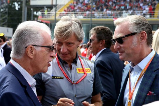 Piero Ferrari (ITA) Ferrari Vice-President. with Sean Bratches (USA) Formula 1 Managing Director
08.09.2019. Formula 1 World Championship, Rd 14, Italian Grand Prix, Monza, Italy, Race Day.
- www.xpbimages.com, EMail: requests@xpbimages.com - copy of publication required for printed pictures. Every used picture is fee-liable. © Copyright: Batchelor / XPB Images