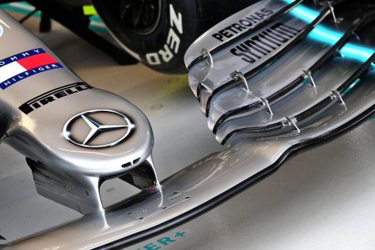 Mercedes AMG F1 W10 front wing.
20.09.2019. Formula 1 World Championship, Rd 15, Singapore Grand Prix, Marina Bay Street Circuit, Singapore, Practice Day.
- www.xpbimages.com, EMail: requests@xpbimages.com - copy of publication required for printed pictures. Every used picture is fee-liable. © Copyright: Batchelor / XPB Images
