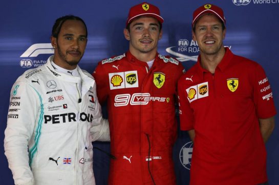 Pole position for Charles Leclerc (MON) Ferrari SF90, 2nd for Lewis Hamilton (GBR) Mercedes AMG F1 W10 and 3rd Sebastian Vettel (GER) Ferrari SF90.
21.09.2019. Formula 1 World Championship, Rd 15, Singapore Grand Prix, Marina Bay Street Circuit, Singapore, Qualifying Day.
- www.xpbimages.com, EMail: requests@xpbimages.com - copy of publication required for printed pictures. Every used picture is fee-liable. © Copyright: Batchelor / XPB Images
