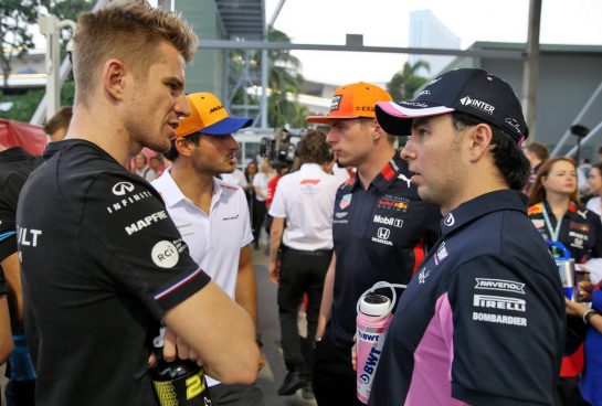 (L to R): Nico Hulkenberg (GER) Renault F1 Team with Sergio Perez (MEX) Racing Point F1 Team on the drivers parade.
22.09.2019. Formula 1 World Championship, Rd 15, Singapore Grand Prix, Marina Bay Street Circuit, Singapore, Race Day.
- www.xpbimages.com, EMail: requests@xpbimages.com - copy of publication required for printed pictures. Every used picture is fee-liable. © Copyright: Batchelor / XPB Images