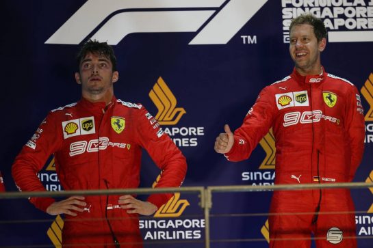 Charles Leclerc (MON) Ferrari SF90 and Sebastian Vettel (GER) Ferrari SF90.
22.09.2019. Formula 1 World Championship, Rd 15, Singapore Grand Prix, Marina Bay Street Circuit, Singapore, Race Day.
- www.xpbimages.com, EMail: requests@xpbimages.com - copy of publication required for printed pictures. Every used picture is fee-liable. © Copyright: Batchelor / XPB Images