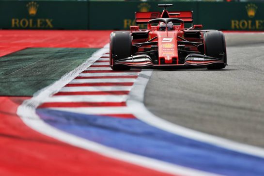 Sebastian Vettel (GER) Ferrari SF90.
27.09.2019. Formula 1 World Championship, Rd 16, Russian Grand Prix, Sochi Autodrom, Sochi, Russia, Practice Day.
- www.xpbimages.com, EMail: requests@xpbimages.com - copy of publication required for printed pictures. Every used picture is fee-liable. © Copyright: Moy / XPB Images