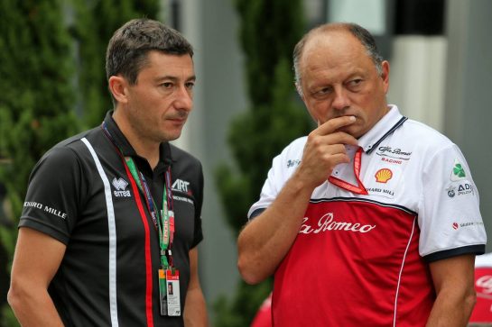 (L to R): Sebastien Philippe (FRA) ART Grand Prix Team Manager and Managing Director with Frederic Vasseur (FRA) Alfa Romeo Racing Team Principal.
28.09.2019. Formula 1 World Championship, Rd 16, Russian Grand Prix, Sochi Autodrom, Sochi, Russia, Qualifying Day.
- www.xpbimages.com, EMail: requests@xpbimages.com - copy of publication required for printed pictures. Every used picture is fee-liable. © Copyright: Moy / XPB Images