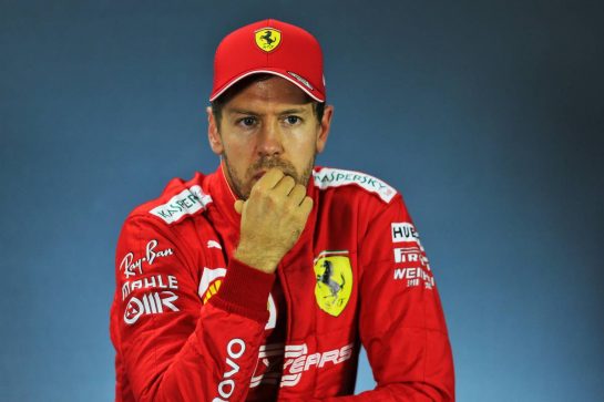 Sebastian Vettel (GER) Ferrari in the post qualifying FIA Press Conference.
28.09.2019. Formula 1 World Championship, Rd 16, Russian Grand Prix, Sochi Autodrom, Sochi, Russia, Qualifying Day.
- www.xpbimages.com, EMail: requests@xpbimages.com - copy of publication required for printed pictures. Every used picture is fee-liable. © Copyright: Filipe / XPB Images