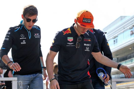 (L to R): George Russell (GBR) Williams Racing with Max Verstappen (NLD) Red Bull Racing on the drivers parade.
29.09.2019. Formula 1 World Championship, Rd 16, Russian Grand Prix, Sochi Autodrom, Sochi, Russia, Race Day.
- www.xpbimages.com, EMail: requests@xpbimages.com - copy of publication required for printed pictures. Every used picture is fee-liable. © Copyright: Batchelor / XPB Images