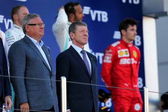 Dmitry Kozak (RUS) Russian Deputy Prime Minister (Right) on the podium.29.09.2019. Formula 1 World Championship, Rd 16, Russian Grand Prix, Sochi Autodrom, Sochi, Russia, Race Day.
- www.xpbimages.com, EMail: requests@xpbimages.com - copy of publication required for printed pictures. Every used picture is fee-liable. © Copyright: Filipe / XPB Images
