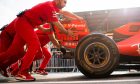Ferrari mechanics practice a pit stop. 29.08.2019.