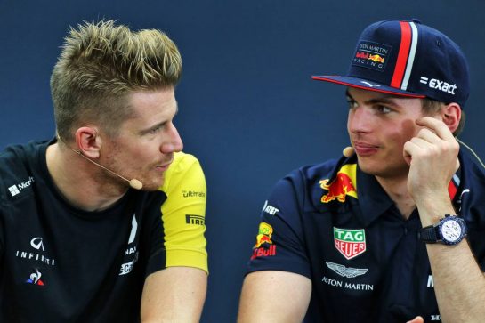 (L to R): Nico Hulkenberg (GER) Renault F1 Team with Max Verstappen (NLD) Red Bull Racing in the FIA Press Conference.
10.10.2019. Formula 1 World Championship, Rd 17, Japanese Grand Prix, Suzuka, Japan, Preparation Day.
- www.xpbimages.com, EMail: requests@xpbimages.com - copy of publication required for printed pictures. Every used picture is fee-liable. © Copyright: Moy / XPB Images
