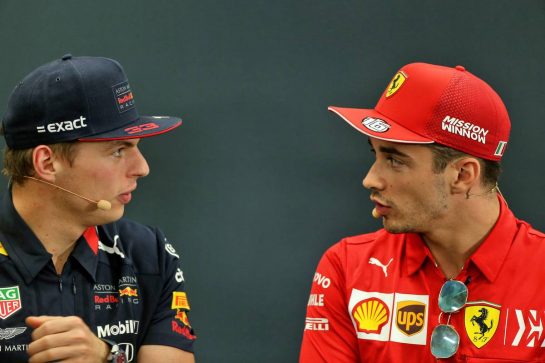 (L to R): Max Verstappen (NLD) Red Bull Racing and Charles Leclerc (MON) Ferrari in the FIA Press Conference.
10.10.2019. Formula 1 World Championship, Rd 17, Japanese Grand Prix, Suzuka, Japan, Preparation Day.
- www.xpbimages.com, EMail: requests@xpbimages.com - copy of publication required for printed pictures. Every used picture is fee-liable. © Copyright: Moy / XPB Images