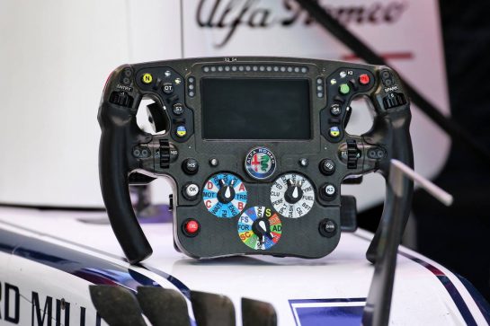 Alfa Romeo Racing C38 steering wheel.
11.10.2019. Formula 1 World Championship, Rd 17, Japanese Grand Prix, Suzuka, Japan, Practice Day.
- www.xpbimages.com, EMail: requests@xpbimages.com - copy of publication required for printed pictures. Every used picture is fee-liable. © Copyright: Batchelor / XPB Images