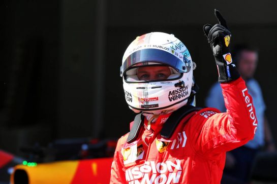 Sebastian Vettel (GER) Ferrari celebrates his pole position in qualifying parc ferme.
13.10.2019. Formula 1 World Championship, Rd 17, Japanese Grand Prix, Suzuka, Japan, Sunday.
- www.xpbimages.com, EMail: requests@xpbimages.com - copy of publication required for printed pictures. Every used picture is fee-liable. © Copyright: Batchelor / XPB Images