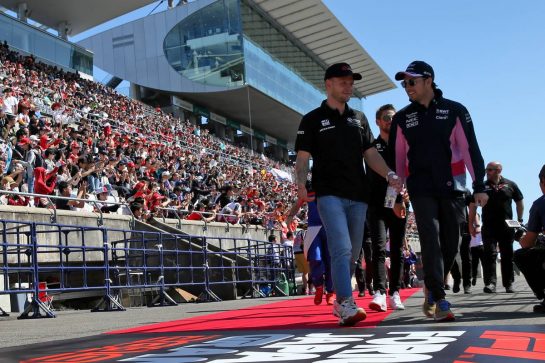 Kevin Magnussen (DEN) Haas F1 Team and Sergio Perez (MEX) Racing Point F1 Team on the drivers parade.
13.10.2019. Formula 1 World Championship, Rd 17, Japanese Grand Prix, Suzuka, Japan, Sunday.
- www.xpbimages.com, EMail: requests@xpbimages.com - copy of publication required for printed pictures. Every used picture is fee-liable. © Copyright: Batchelor / XPB Images