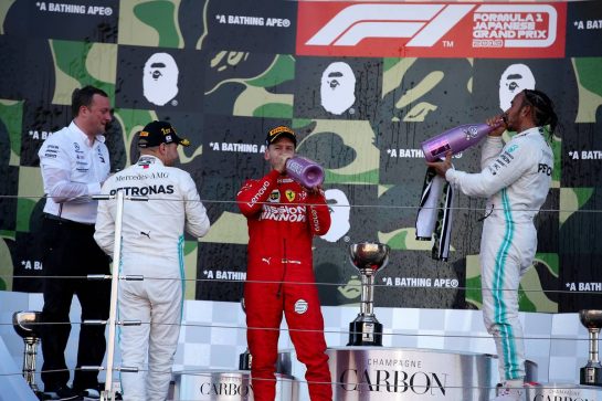 1st place Valtteri Bottas (FIN) Mercedes AMG F1 W10, 2nd place Sebastian Vettel (GER) Ferrari SF90 and 3rd place Lewis Hamilton (GBR) Mercedes AMG F1 W10.
13.10.2019. Formula 1 World Championship, Rd 17, Japanese Grand Prix, Suzuka, Japan, Race Day.
- www.xpbimages.com, EMail: requests@xpbimages.com - copy of publication required for printed pictures. Every used picture is fee-liable. © Copyright: Batchelor / XPB Images