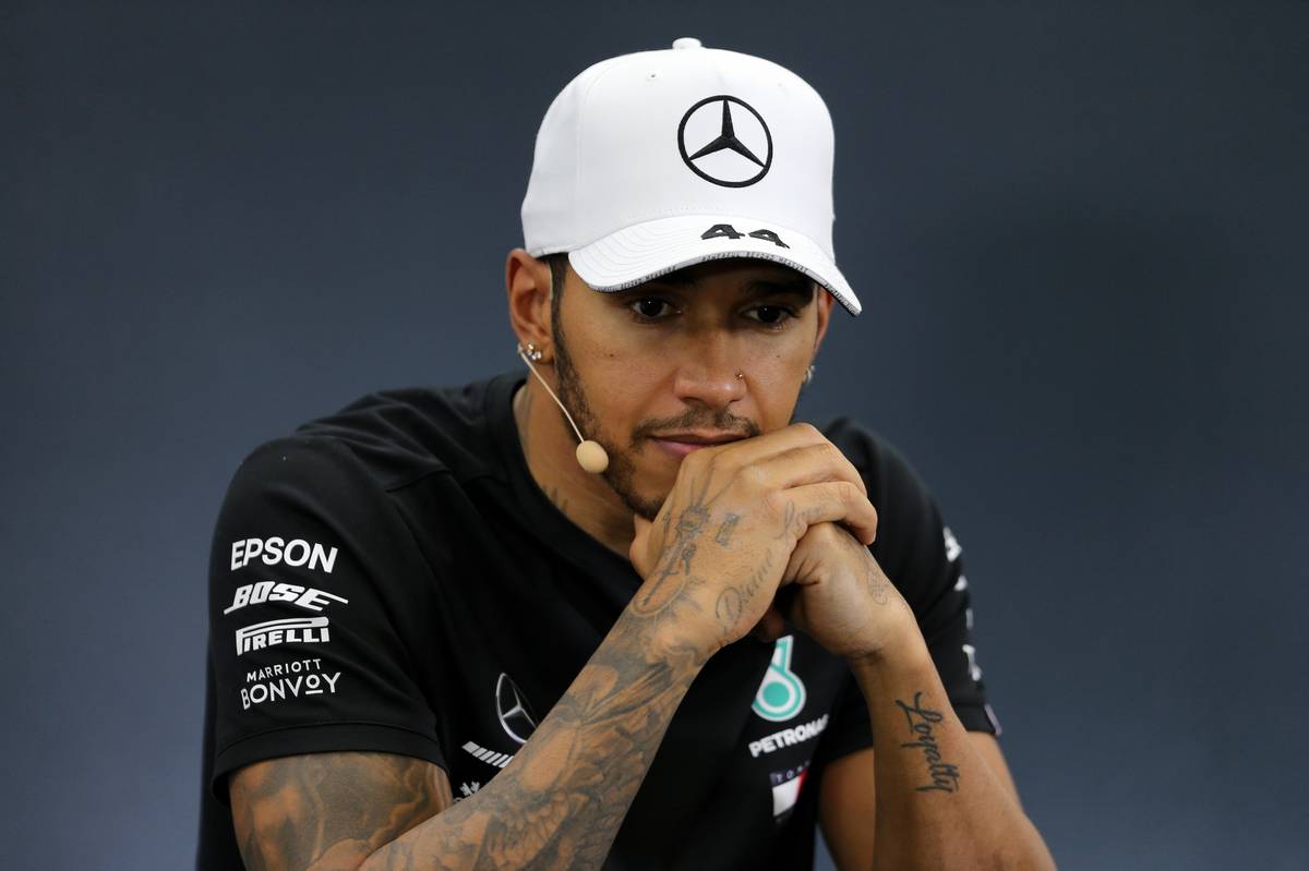 Lewis Hamilton (GBR) Mercedes AMG F1 in the post race FIA Press Conference.