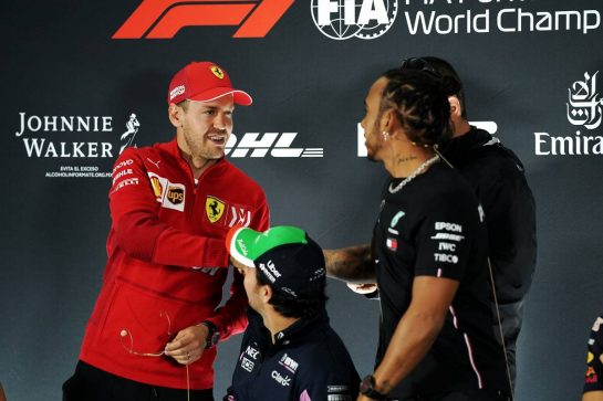 (L to R): Sebastian Vettel (GER) Ferrari with Lewis Hamilton (GBR) Mercedes AMG F1 in the FIA Press Conference.
24.10.2019. Formula 1 World Championship, Rd 18, Mexican Grand Prix, Mexico City, Mexico, Preparation Day.
- www.xpbimages.com, EMail: requests@xpbimages.com © Copyright: Dungan / XPB Images