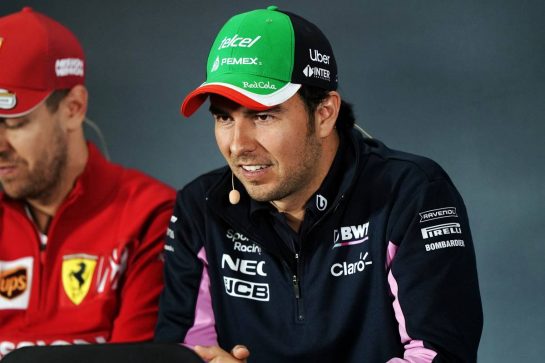Sergio Perez (MEX) Racing Point F1 Team in the FIA Press Conference.
24.10.2019. Formula 1 World Championship, Rd 18, Mexican Grand Prix, Mexico City, Mexico, Preparation Day.
 - www.xpbimages.com, EMail: requests@xpbimages.com © Copyright: Dungan / XPB Images