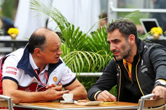 (L to R): Frederic Vasseur (FRA) Alfa Romeo Racing Team Principal with Cyril Abiteboul (FRA) Renault Sport F1 Managing Director.
25.10.2019. Formula 1 World Championship, Rd 18, Mexican Grand Prix, Mexico City, Mexico, Practice Day.
- www.xpbimages.com, EMail: requests@xpbimages.com © Copyright: Batchelor / XPB Images